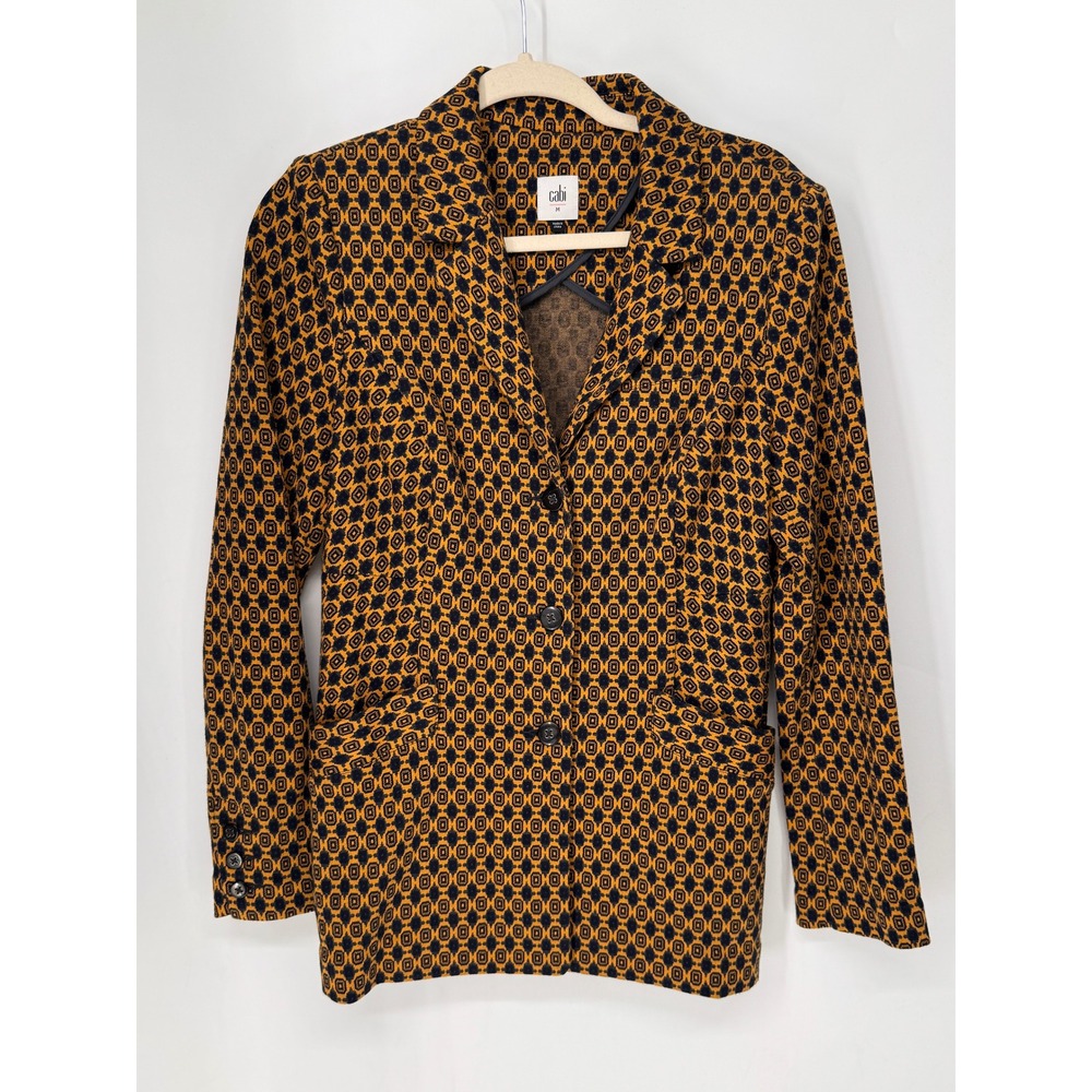 Cabi Blazer Women M Yellow EUC Geometric Knit Button Front 3372 Tailored Jacket